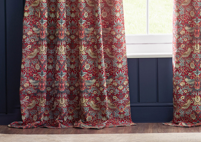 Strawberry Thief Jacquard Pencil Pleat, Berry - Ready Made Curtains - Image 6